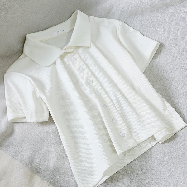 Cămașă casual de damă cu mâneci scurte și nasturi în negru, alb și roșu