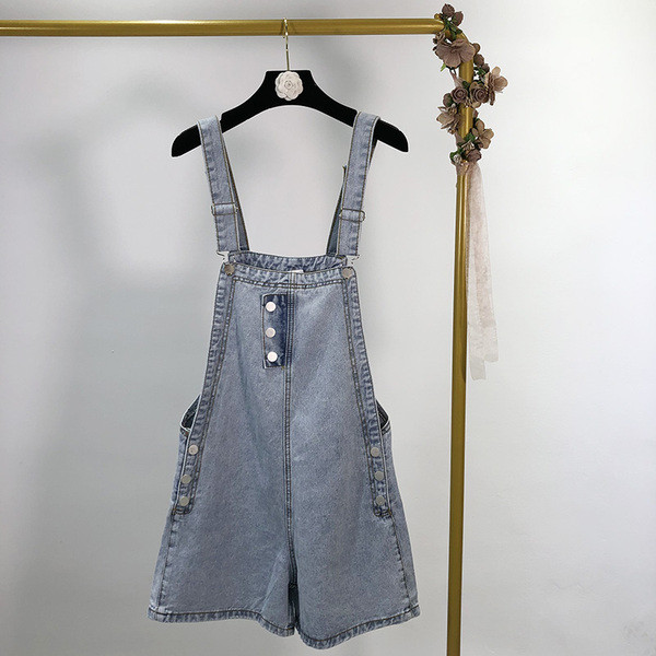 Salopeta scurta de dama cu nasturi de culoare albastra