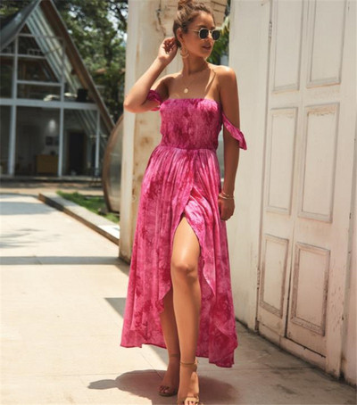 Rochie de dama decupata cu umerii goi si cu fanta in mai multe culori