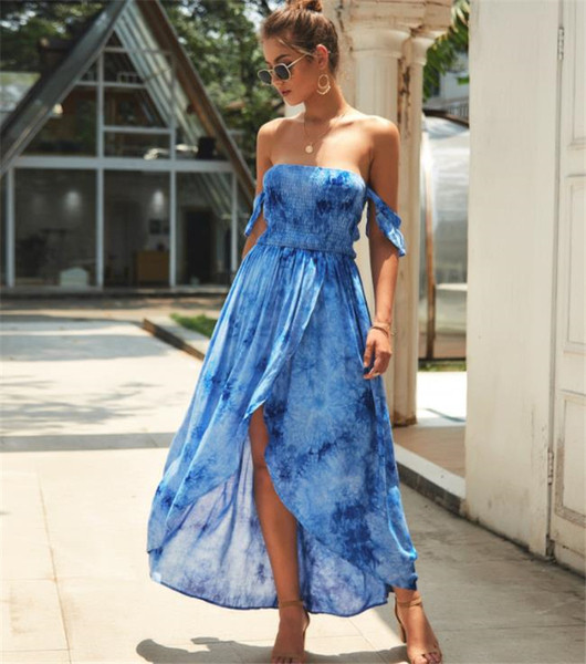 Rochie de dama decupata cu umerii goi si cu fanta in mai multe culori