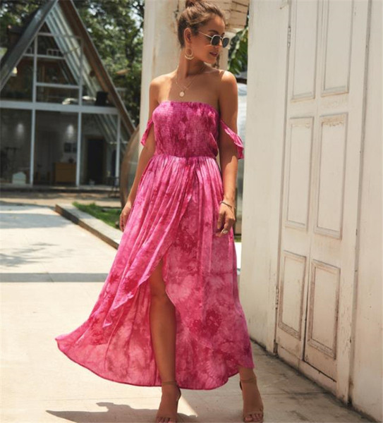 Rochie de dama decupata cu umerii goi si cu fanta in mai multe culori