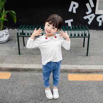 Модерна детска блуза в бял цвят с бродерия-за момичета