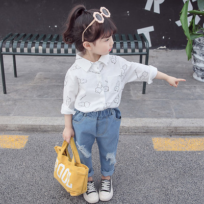 Модерна детска риза за момичета-в бял цвят