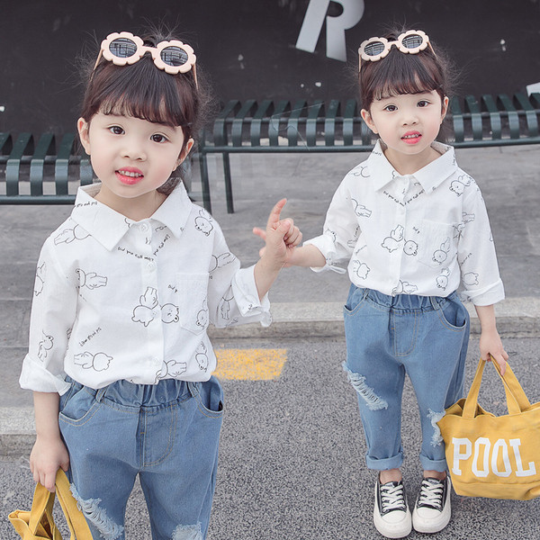 Модерна детска риза за момичета-в бял цвят