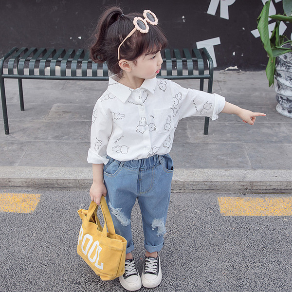 Модерна детска риза за момичета-в бял цвят