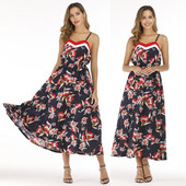 Rochie de dama cu model floral si bretele subtiri