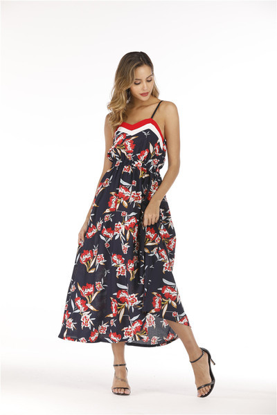 Rochie de dama cu model floral si bretele subtiri