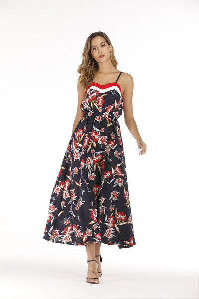 Rochie de dama cu model floral si bretele subtiri