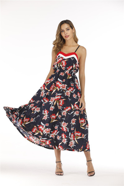 Rochie de dama cu model floral si bretele subtiri