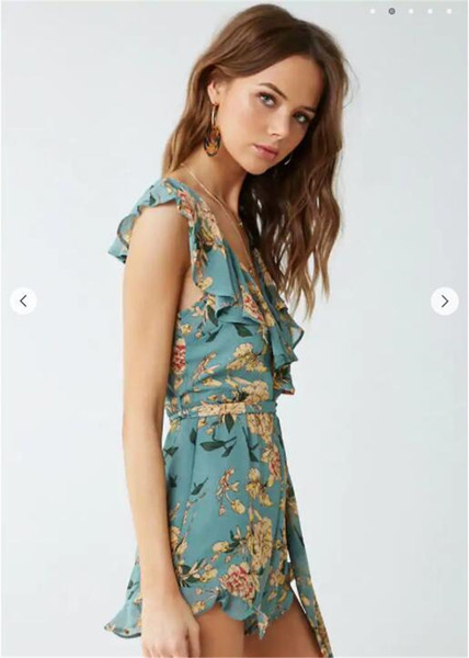 Γυναικεία καλοκαιρινή   ολόσωμη φόρμα  με floral μοτίβο και V-neck