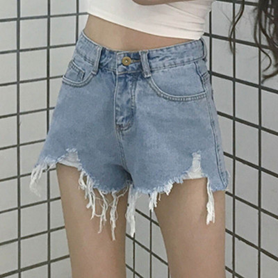 Pantaloni scurți de damă actuali cu motive rupte și talie înaltă