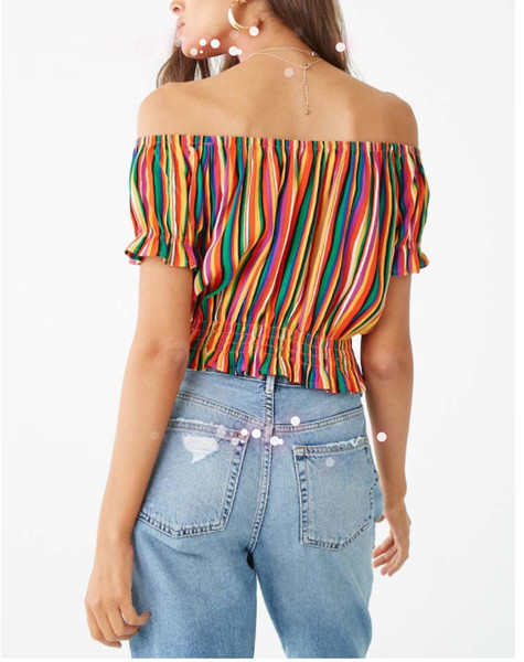 Bluză de damă în dungi cu umerii goi și talie elastică