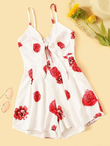 Κομψή γ υναικεία ολόσωμη φόρμα  με λεπτούς ιμάντες ώμου και floral σχέδιο