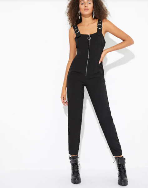 Salopeta de dama cu fermoar si element metalic de culoare neagra