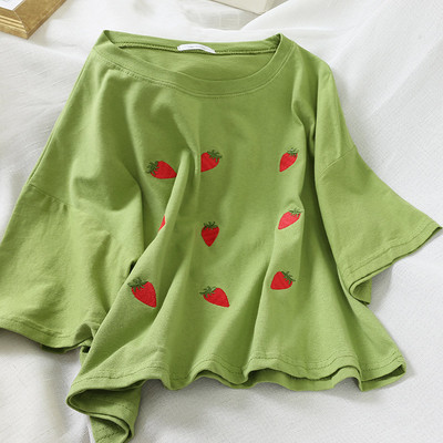 Bluză de damă modernă cu broderie în negru, alb și verde