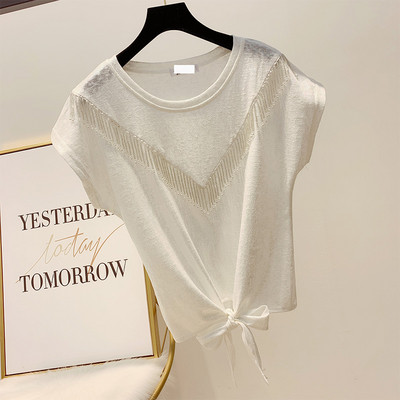 Bluza de dama cu maneci scurte si margele in trei culori