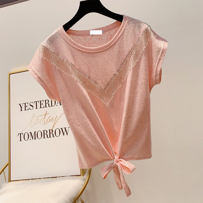 Bluza de dama cu maneci scurte si margele in trei culori