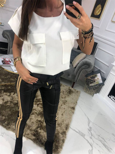 Bluză de damă elegantă cu buzunare în alb