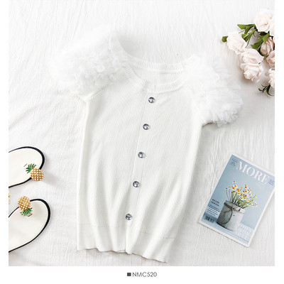 Bluză de damă modernă cu mâneci scurte și nasturi în mai multe culori