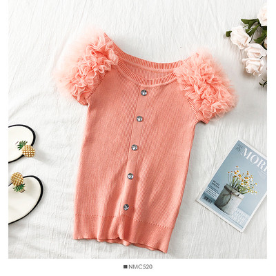 Bluză de damă modernă cu mâneci scurte și nasturi în mai multe culori