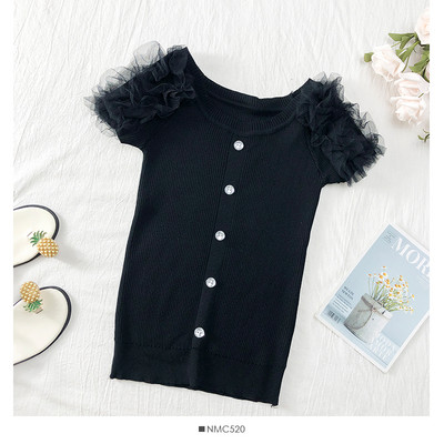 Bluză de damă modernă cu mâneci scurte și nasturi în mai multe culori