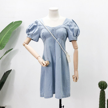 Rochie de damă actuală din denim cu mâneci scurte în două culori