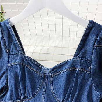 Rochie de damă actuală din denim cu mâneci scurte în două culori