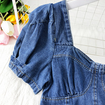 Rochie de damă actuală din denim cu mâneci scurte în două culori