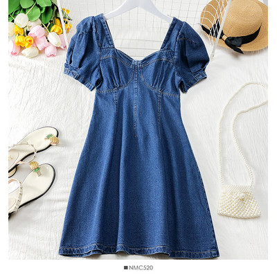 Rochie de damă actuală din denim cu mâneci scurte în două culori