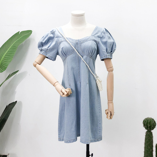 Rochie de damă actuală din denim cu mâneci scurte în două culori