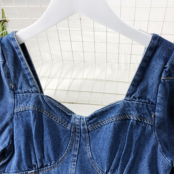 Rochie de damă actuală din denim cu mâneci scurte în două culori