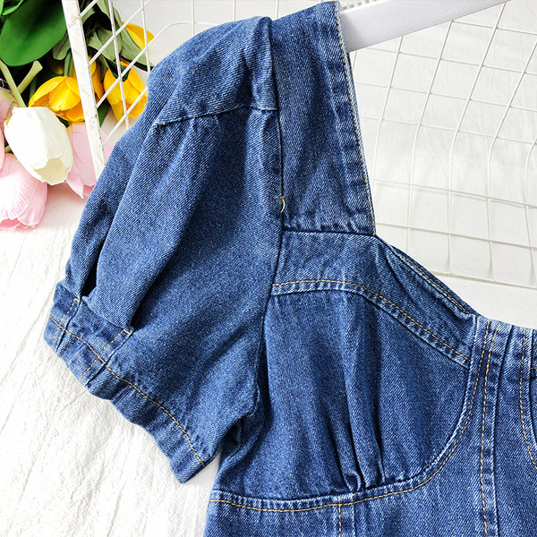 Rochie de damă actuală din denim cu mâneci scurte în două culori