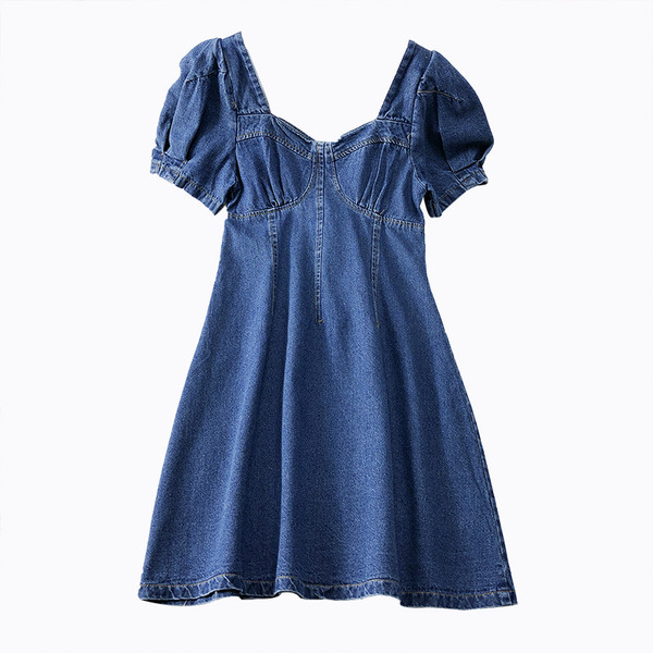 Rochie de damă actuală din denim cu mâneci scurte în două culori