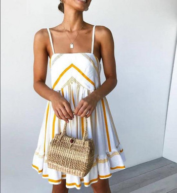 Rochie casual de dama cu bretele de culoare alba