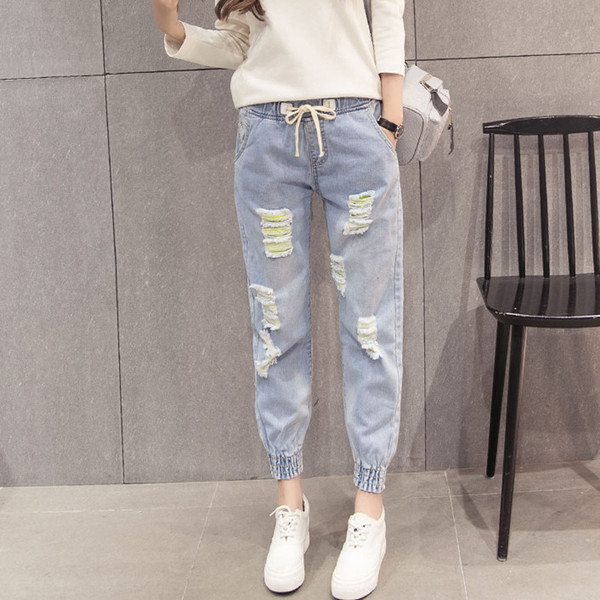 Blugi casual de dama cu talie elastica