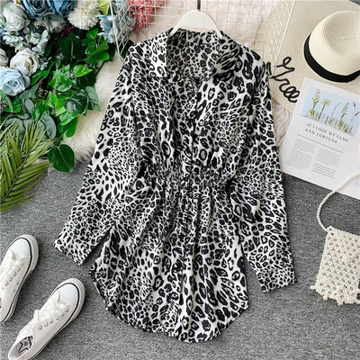 Rochie actuală de damă cu mâneci lungi și model animal în trei culori