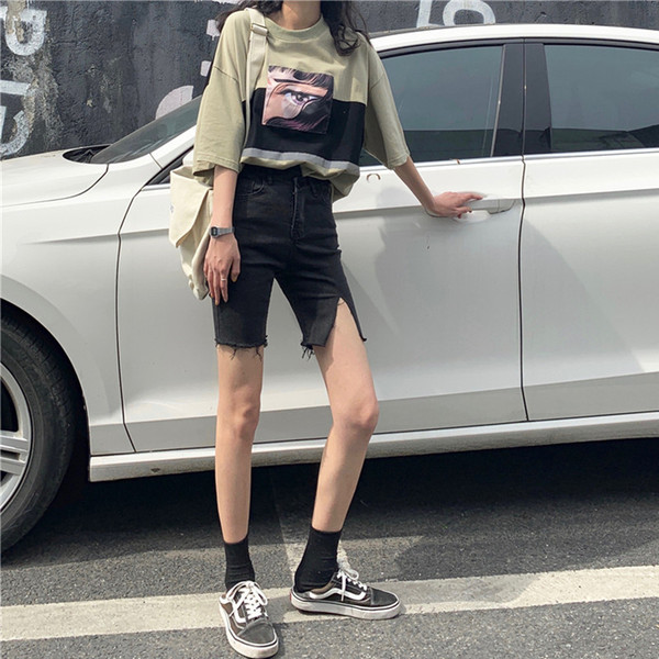 Blugi casual dama lungime 3/4 cu motive rupte in negru