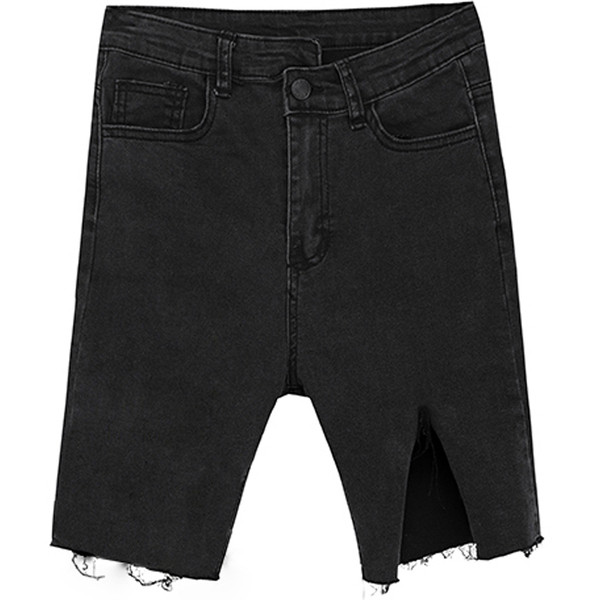 Blugi casual dama lungime 3/4 cu motive rupte in negru