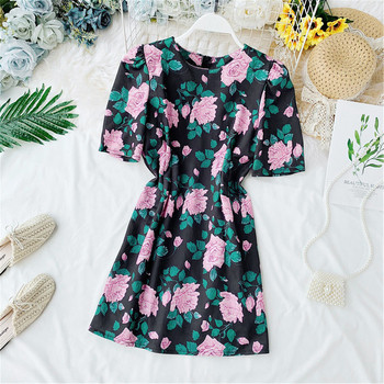 Rochie moderna de dama in negru cu model floral