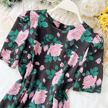 Rochie moderna de dama in negru cu model floral