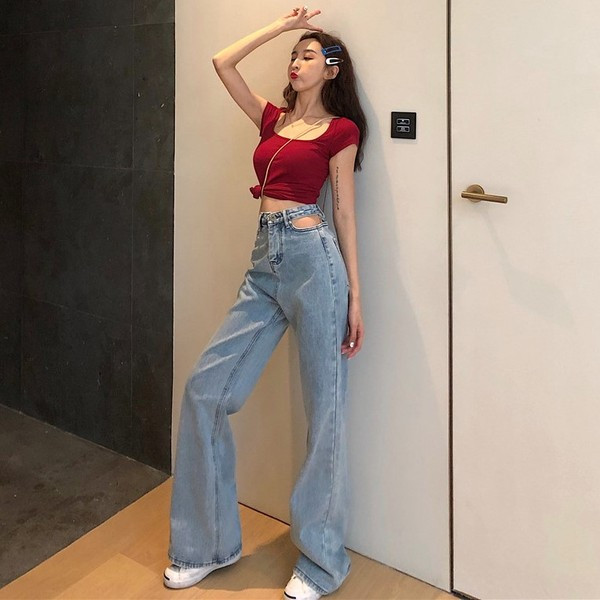 Blugi de dama actuali tip Charleston cu talie inalta