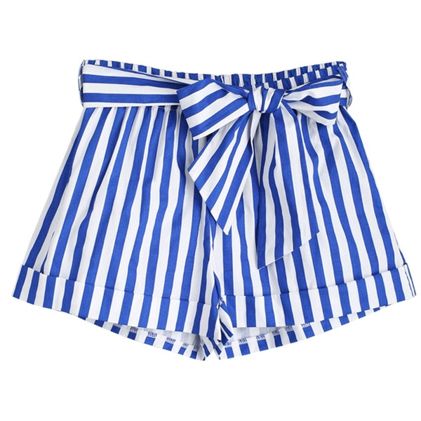 Pantaloni scurți de damă în dungi cu talie elastică