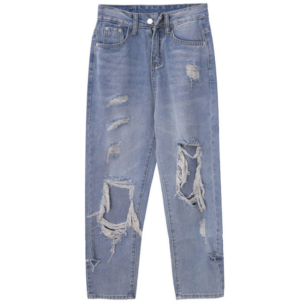 Blugi moderni de dama in culoare deschisa si motive rupte