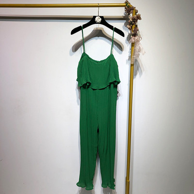 Salopeta de dama plisata cu bretele subtiri in doua culori