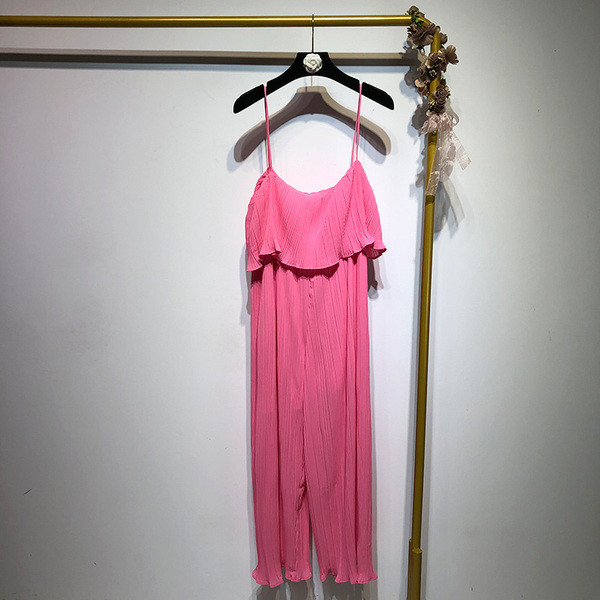 Salopeta de dama plisata cu bretele subtiri in doua culori