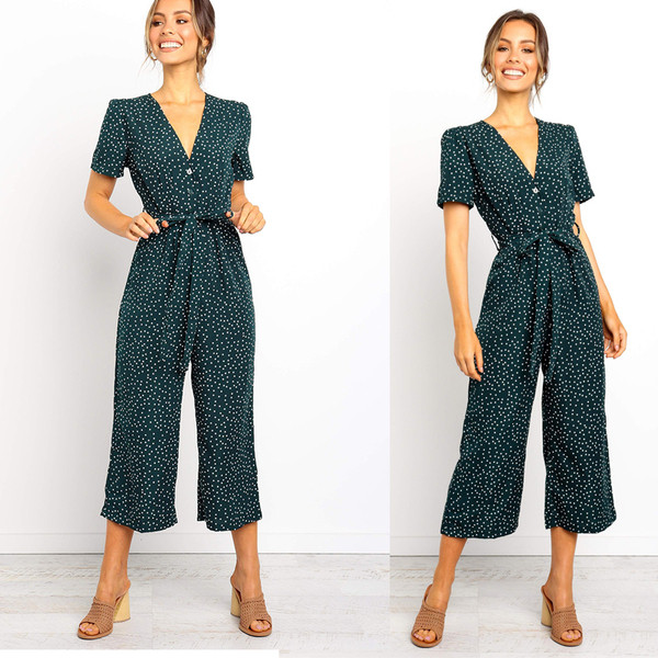 Γυναικεία ολόσωμη φόρμα  casual πουά  σε πράσινο και μπλε χρώμα