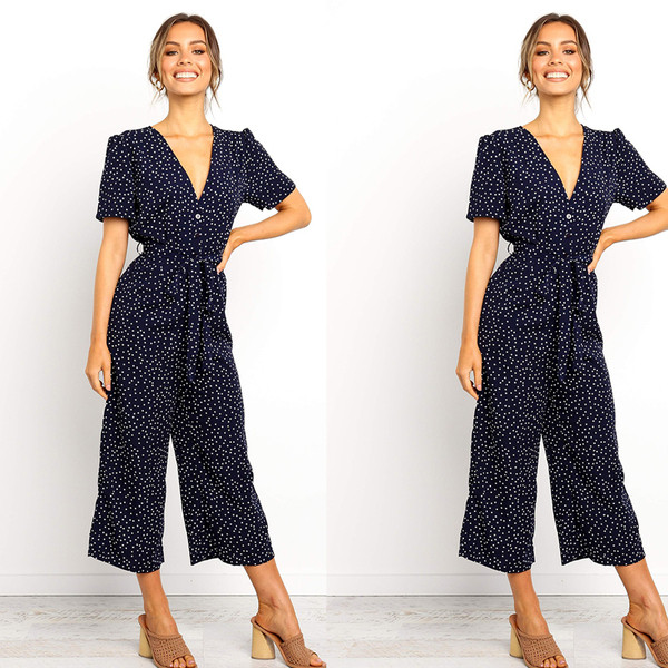 Γυναικεία ολόσωμη φόρμα  casual πουά  σε πράσινο και μπλε χρώμα