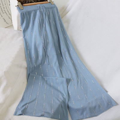 Pantaloni casual dama cu pietre si talie inalta in mai multe culori