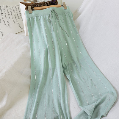 Pantaloni casual dama cu pietre si talie inalta in mai multe culori