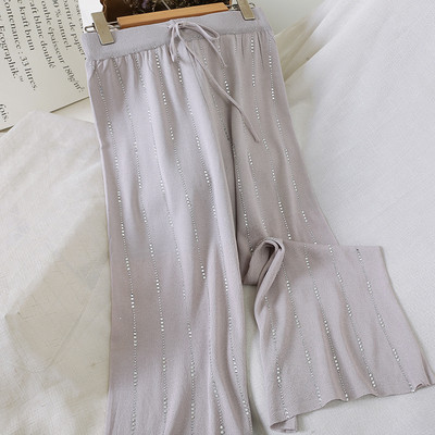 Pantaloni casual dama cu pietre si talie inalta in mai multe culori